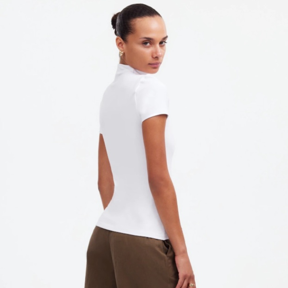 New w/ Tags Madewell White Short-Sleeve Mock Neck Tee - Picture 5 of 14